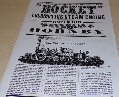 Instruction Leaflet For Hornby Stephensons Rocket Live Steam Railway Engine