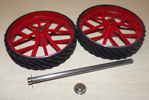 Mamod TE1a Traction Engine Pair Of Rear Wheels With Tyres & Axle Used Spare Parts